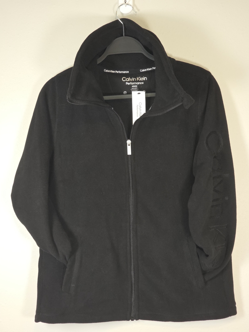 Calvin Klein Performance Black Full-Zip Fleece Jacket with Sleeve Logo